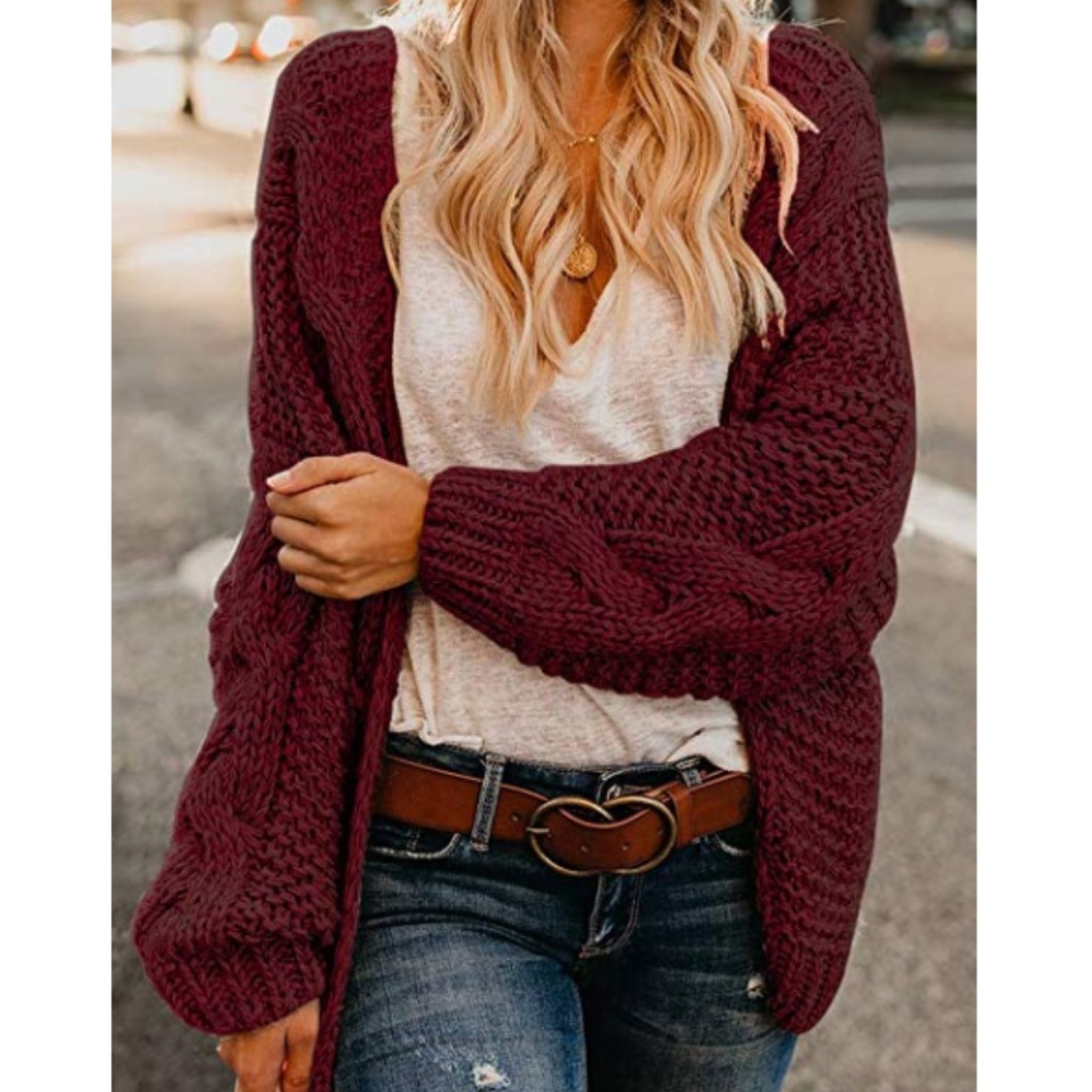 NWT Burgundy Chunky Thick Cable Knit Cardigan - Picture 4 of 5